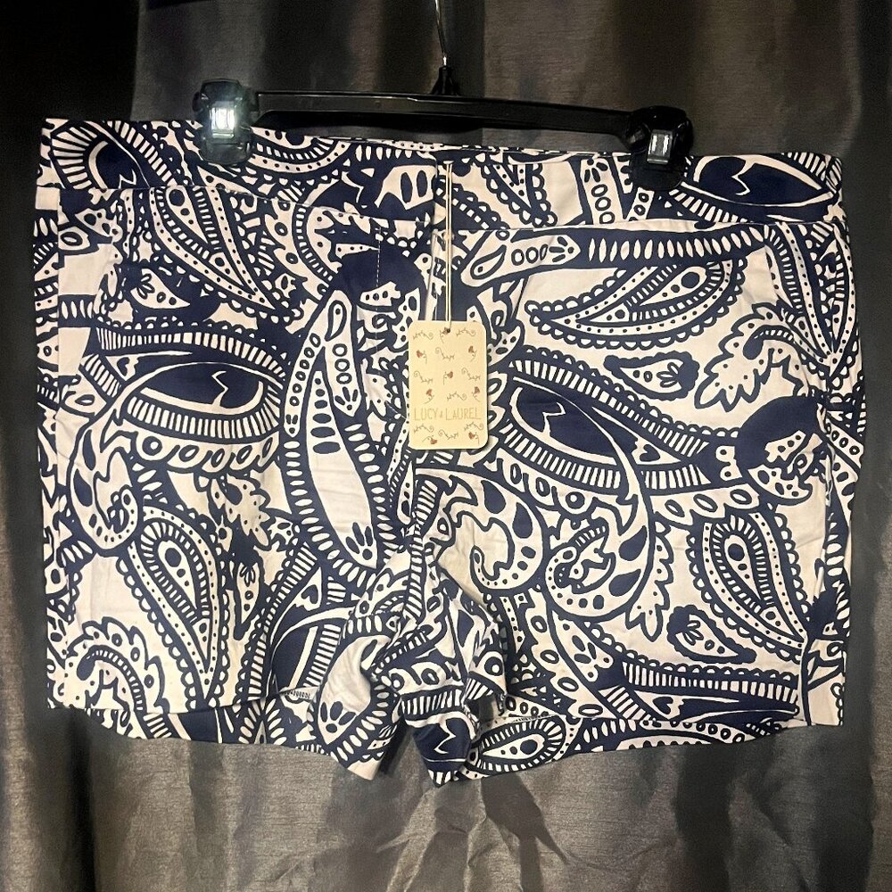 Lucy and Laurel Blue and White Paisley Shorts